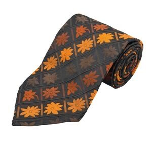 Tino Cosma Silk Black Orange Geometric Floral Made in Italy‎ Mens Necktie 57"L